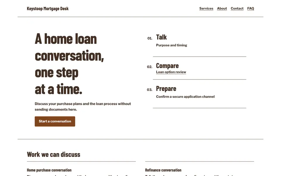 Look 1, Borrower journey ladder: sample home page on a computer