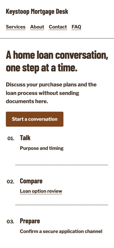 Look 1, Borrower journey ladder: sample home page on a phone
