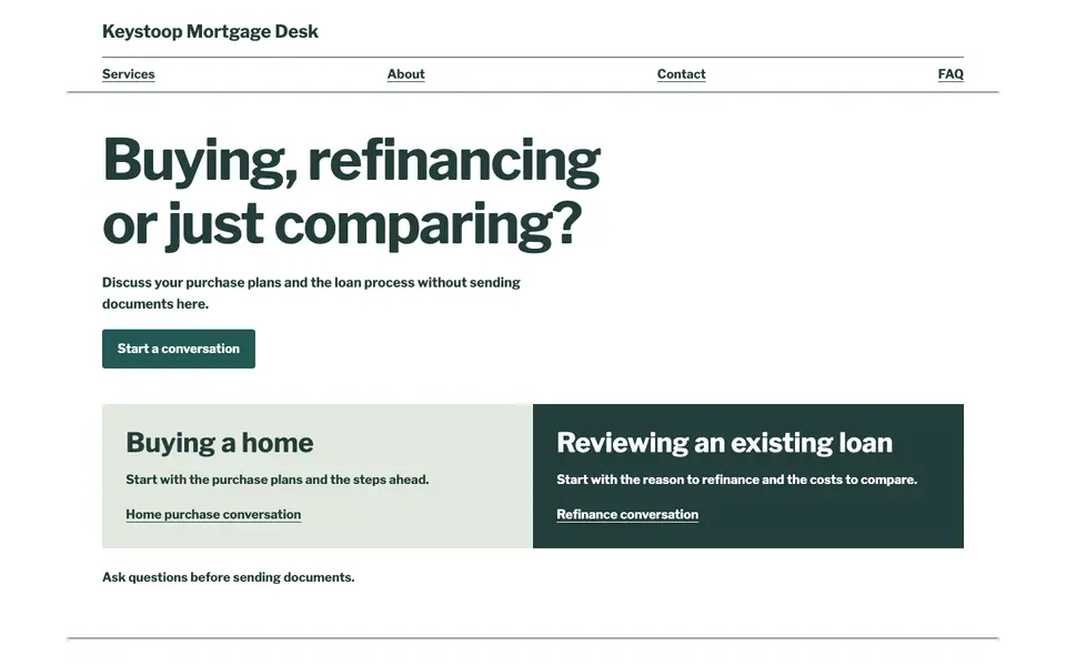 Look 2, Purchase and refinance fork: sample home page on a computer