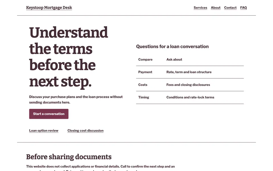 Look 3, Loan comparison worksheet: sample home page on a computer