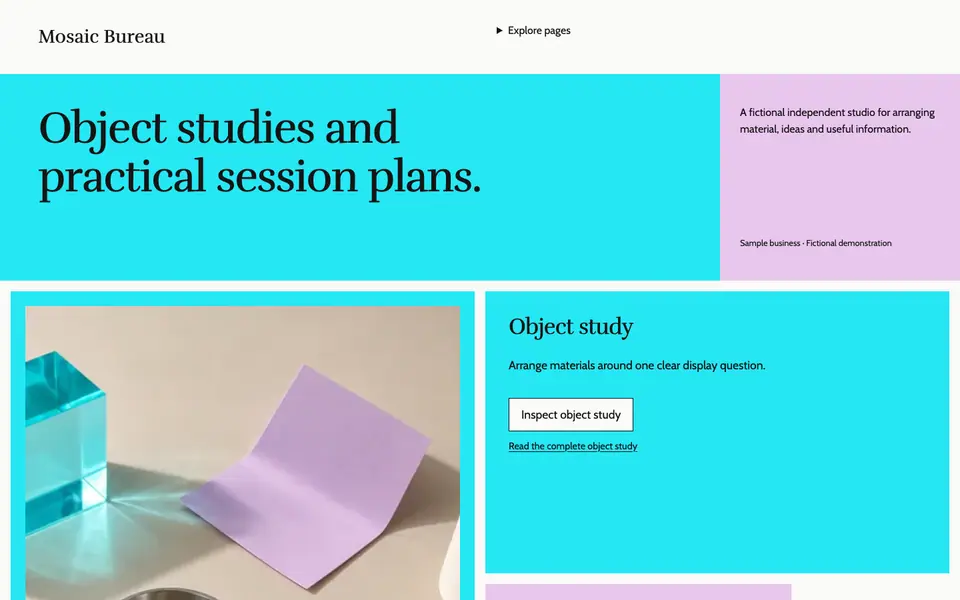 Look 1, Mosaic Bureau: sample home page on a computer