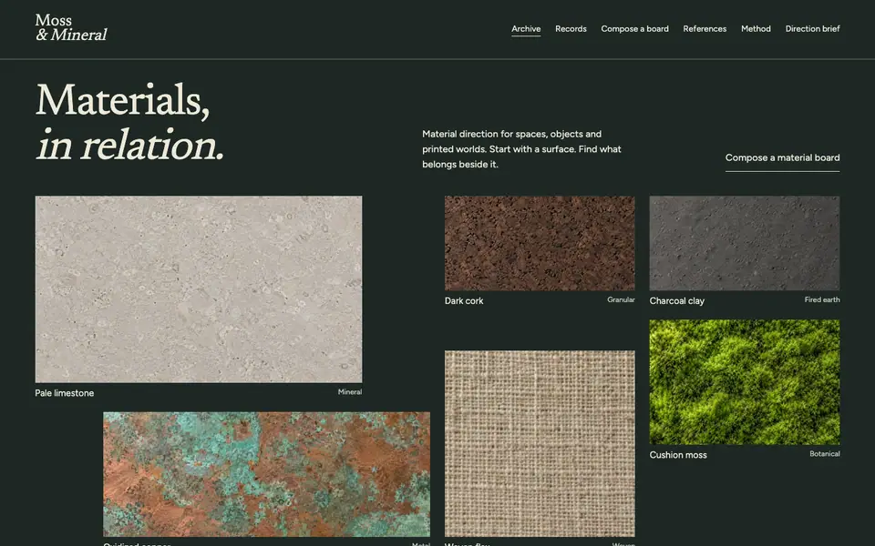 Look 1, Moss & Mineral: sample home page on a computer