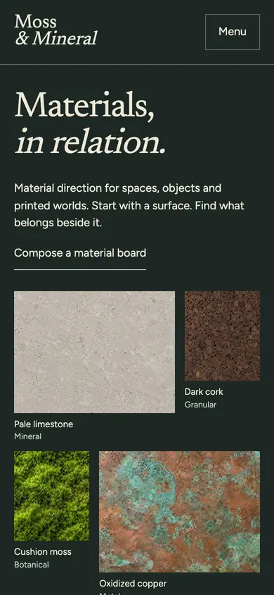 Look 1, Moss & Mineral: sample home page on a phone