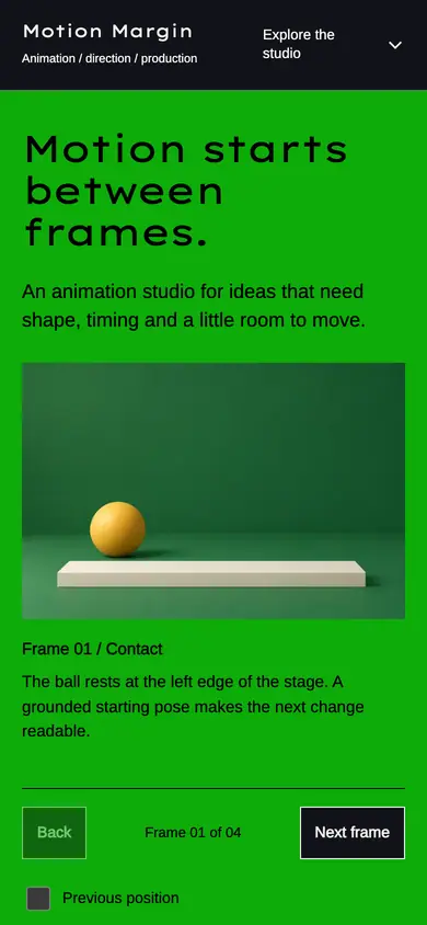 Look 1, Motion Margin: sample home page on a phone