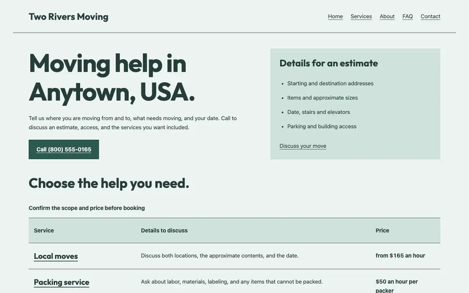 Look 1, Moving inventory sheet: sample home page on a computer