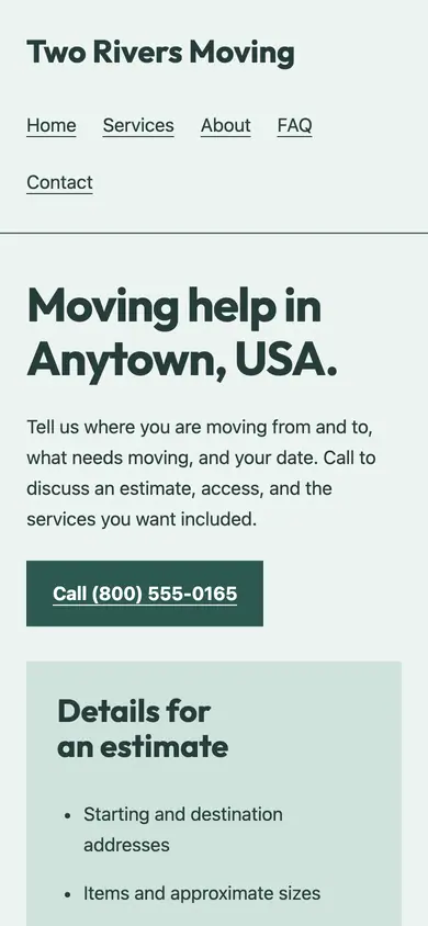 Look 1, Moving inventory sheet: sample home page on a phone