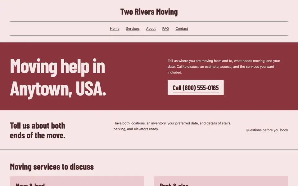 Look 2, Neighborhood moving truck: sample home page on a computer