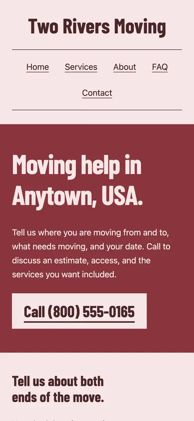 Look 2, Neighborhood moving truck: sample home page on a phone