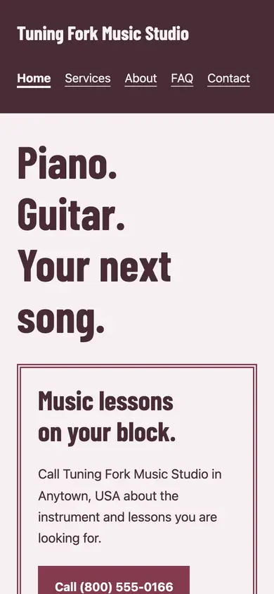 Look 2, Music-shop lesson poster: sample home page on a phone