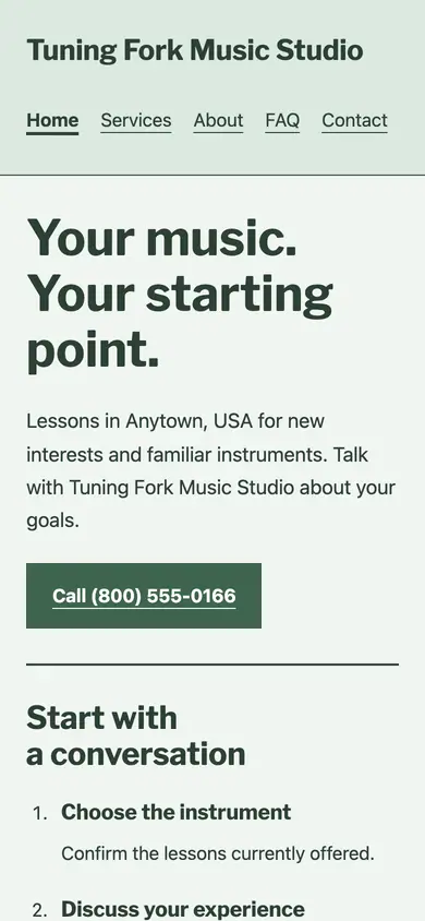 Look 3, Studio appointment book: sample home page on a phone
