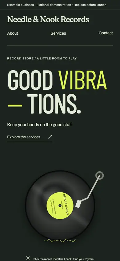 Look 1, Needle & Nook: sample home page on a phone