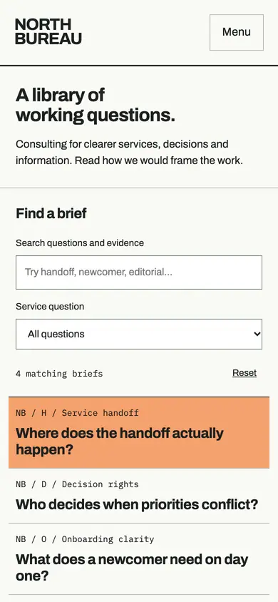 Look 1, North Bureau: sample home page on a phone
