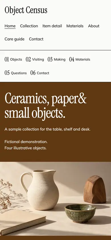 Look 1, Object Census: sample home page on a phone