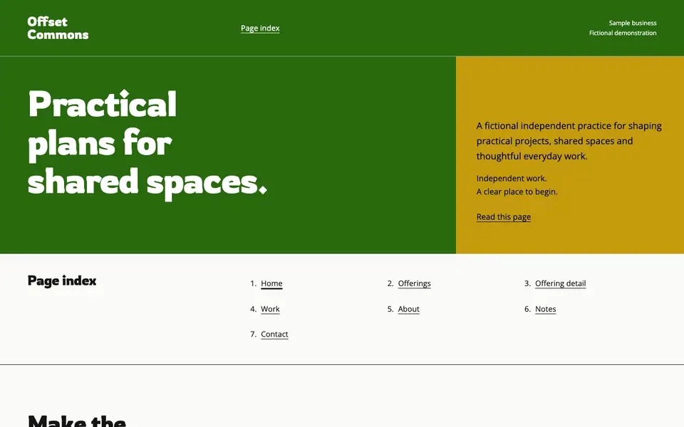 Look 1, Offset Commons: sample home page on a computer