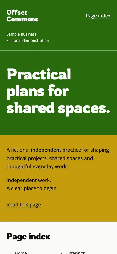 Look 1, Offset Commons: sample home page on a phone