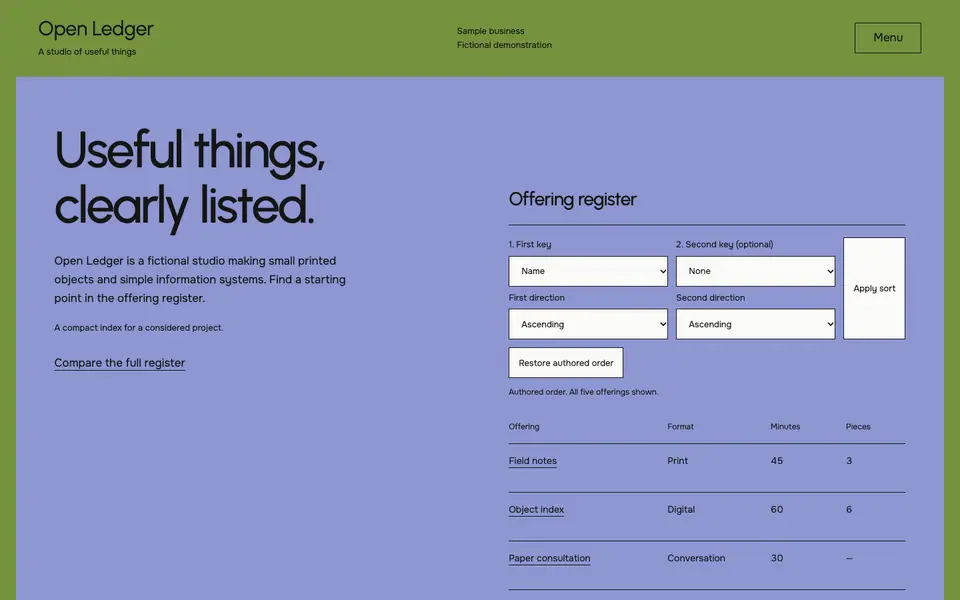 Look 1, Open Ledger: sample home page on a computer
