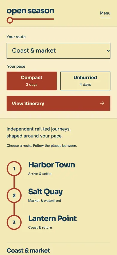 Look 1, Open Season: sample home page on a phone