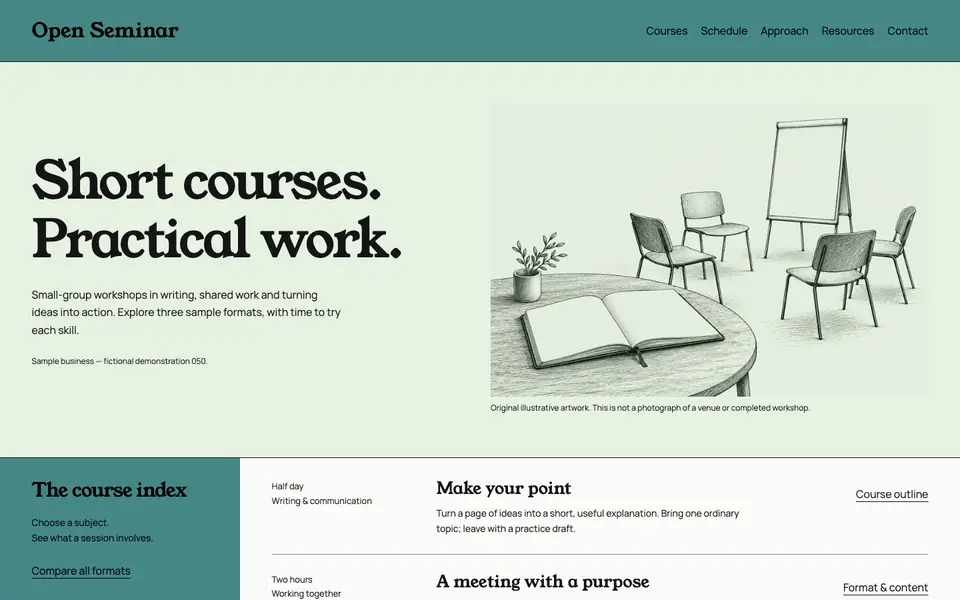 Look 1, Open Seminar: sample home page on a computer