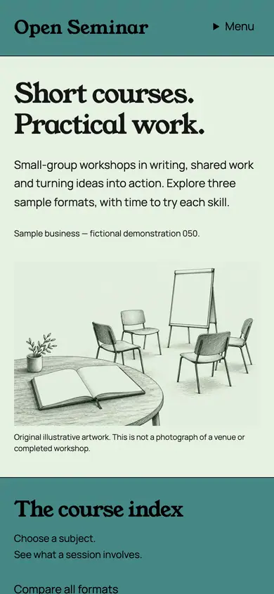 Look 1, Open Seminar: sample home page on a phone