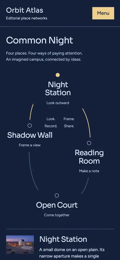 Look 1, Orbit Atlas: sample home page on a phone