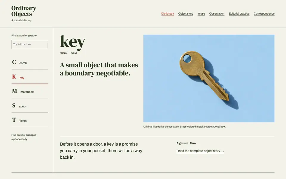 Look 1, Ordinary Objects: sample home page on a computer