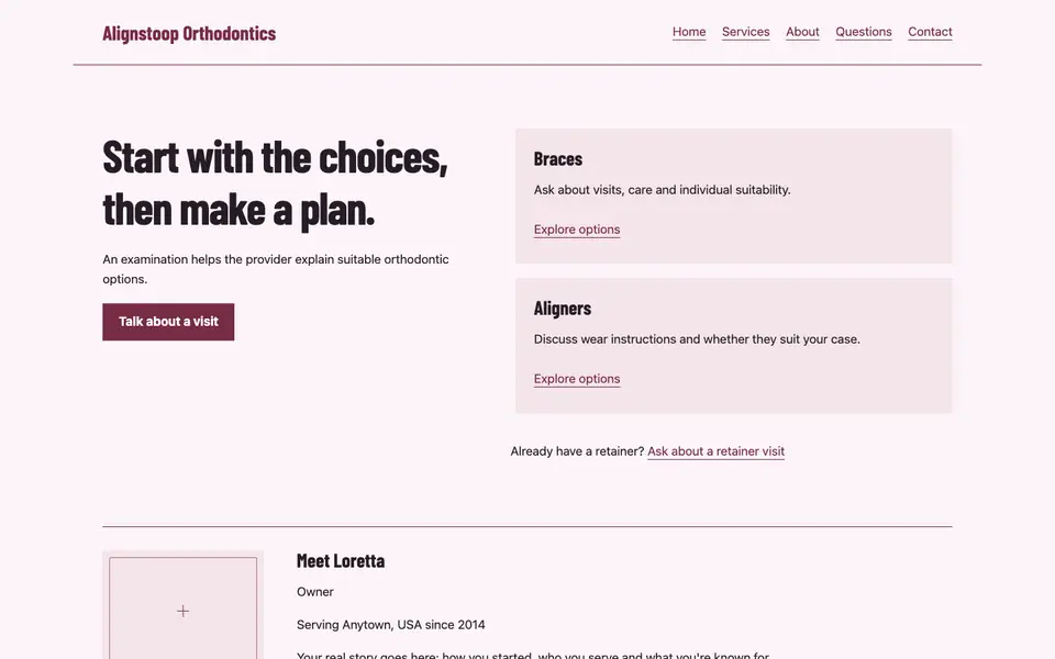 Look 1, Treatment choice comparison: sample home page on a computer