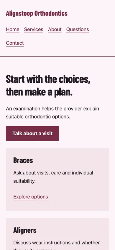 Look 1, Treatment choice comparison: sample home page on a phone