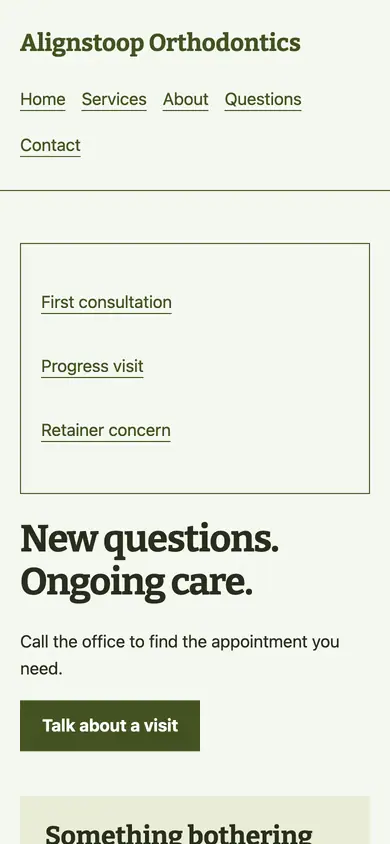 Look 3, Retainer and ongoing care: sample home page on a phone