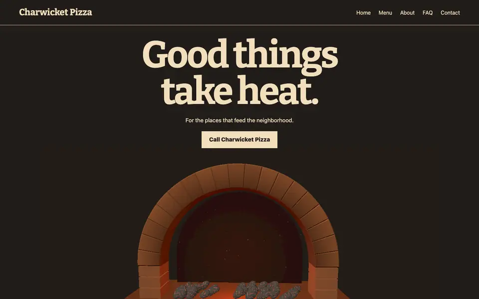 Look 1, Oven Embers: sample home page on a computer