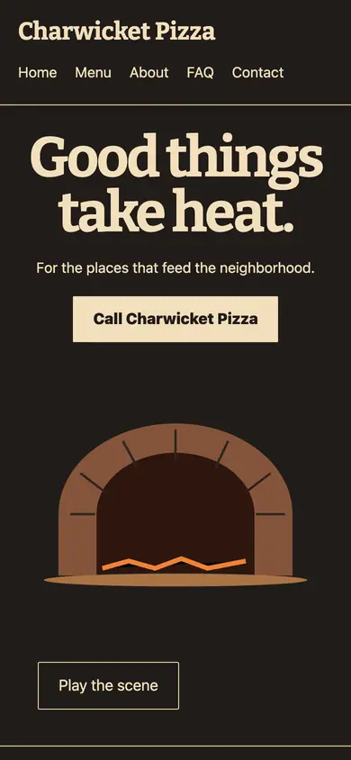 Look 1, Oven Embers: sample home page on a phone