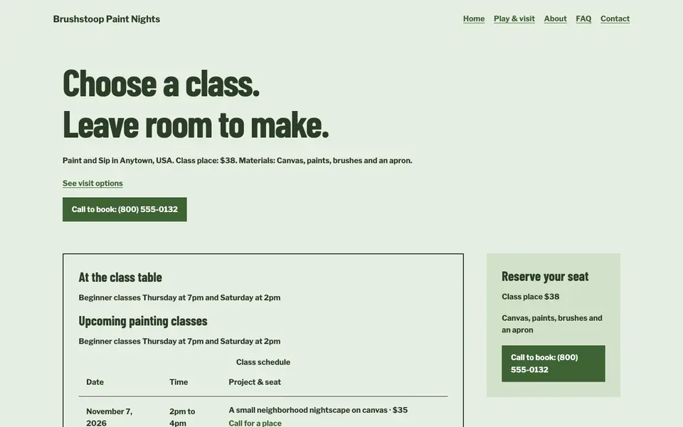 Look 1, Class calendar wall: sample home page on a computer
