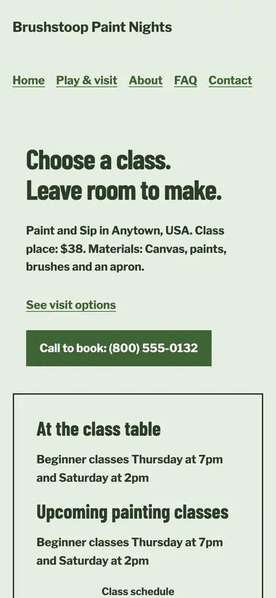 Look 1, Class calendar wall: sample home page on a phone