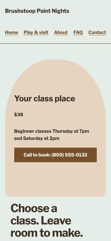 Look 2, Materials and evening plan: sample home page on a phone