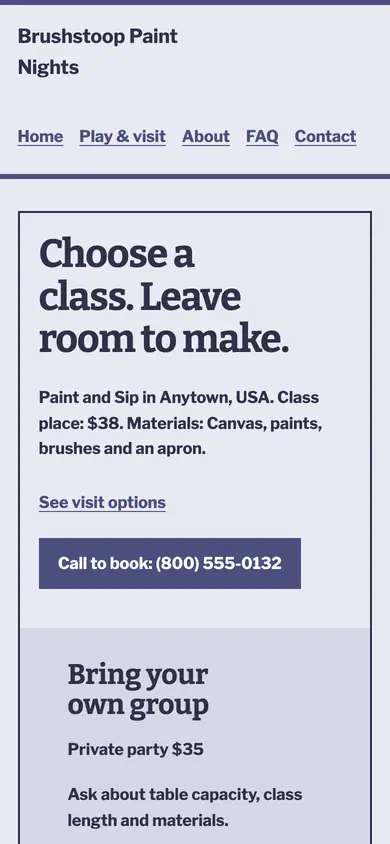 Look 3, Private painting table: sample home page on a phone