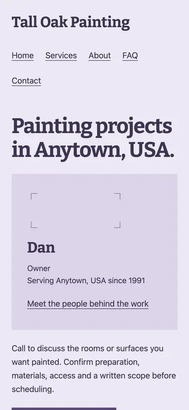 Look 1, Paint shop job ticket: sample home page on a phone
