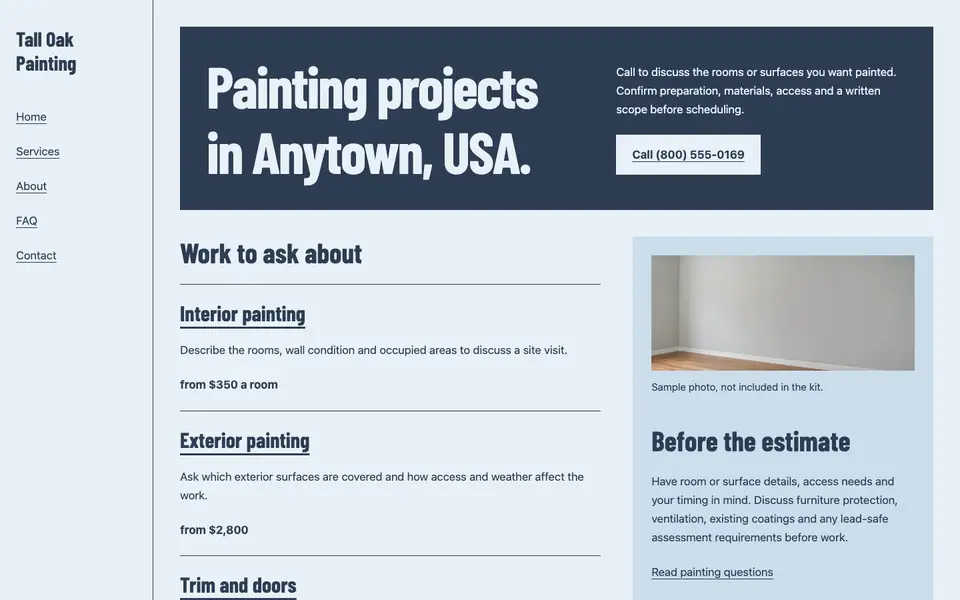 Look 2, Neighborhood painter sign: sample home page on a computer