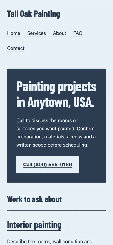 Look 2, Neighborhood painter sign: sample home page on a phone