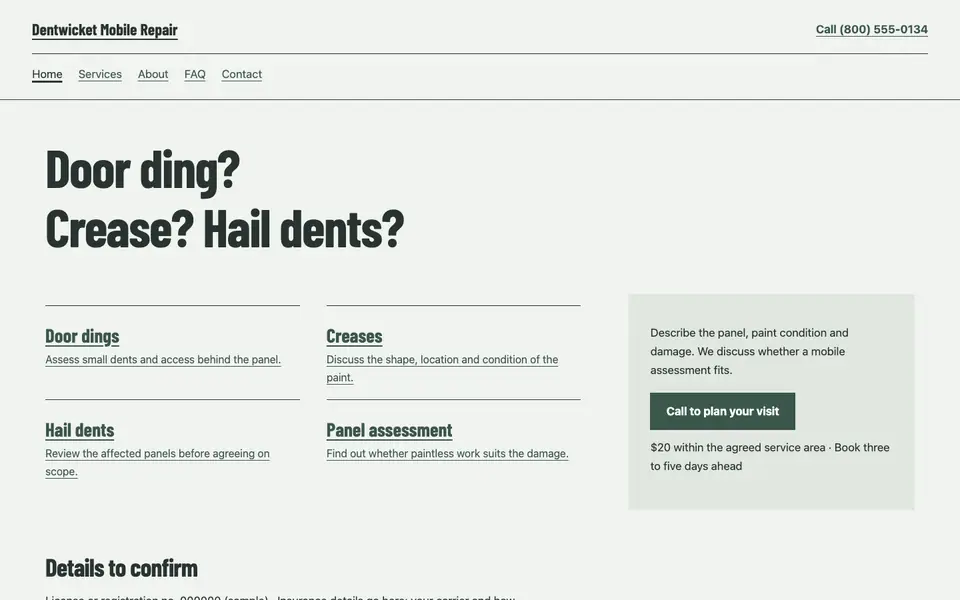 Look 2, The dent-location field guide: sample home page on a computer