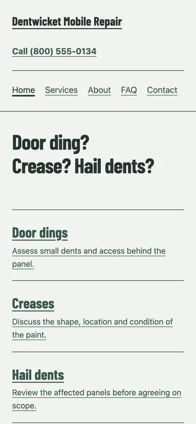 Look 2, The dent-location field guide: sample home page on a phone