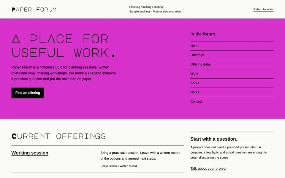 Look 1, Paper Forum: sample home page on a computer