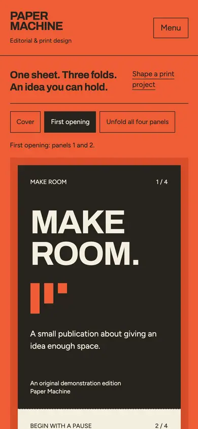 Look 1, Paper Machine: sample home page on a phone