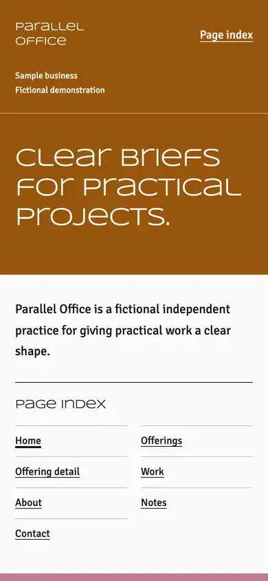 Look 1, Parallel Office: sample home page on a phone