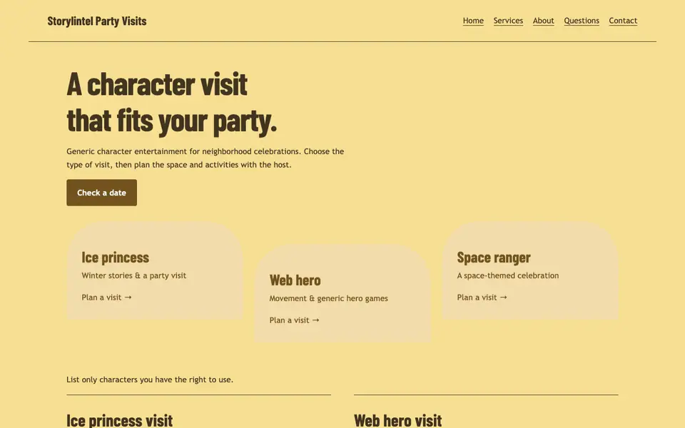 Look 1, Character casting windows: sample home page on a computer