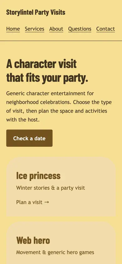 Look 1, Character casting windows: sample home page on a phone