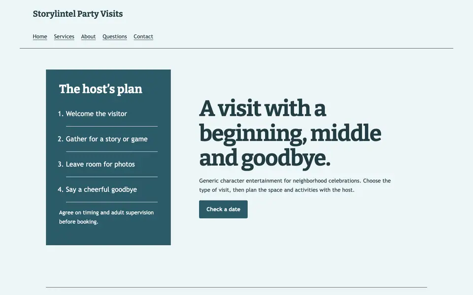 Look 2, Host and visitor play plan: sample home page on a computer