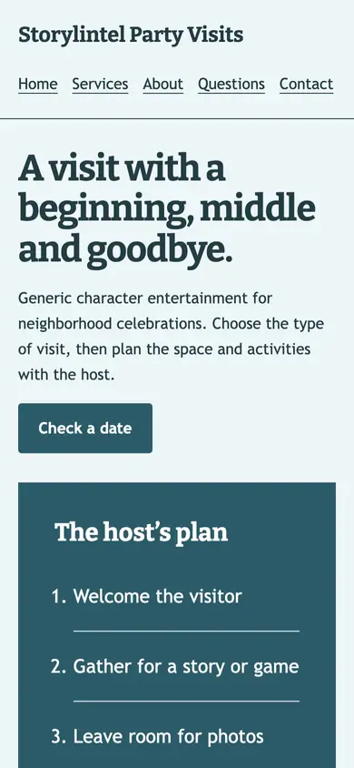 Look 2, Host and visitor play plan: sample home page on a phone