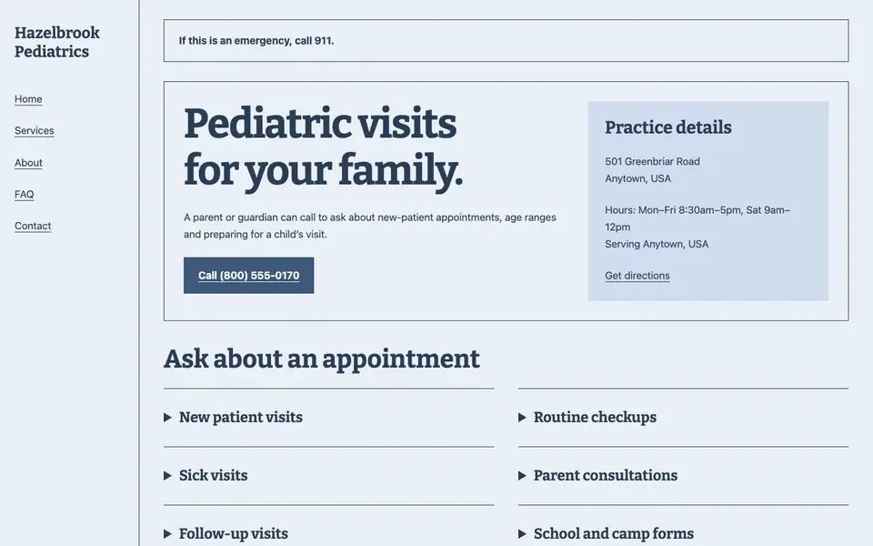 Look 3, Practice visiting card: sample home page on a computer