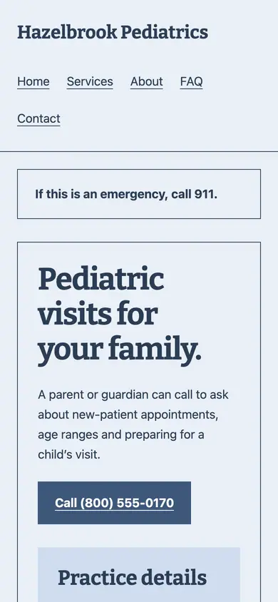 Look 3, Practice visiting card: sample home page on a phone