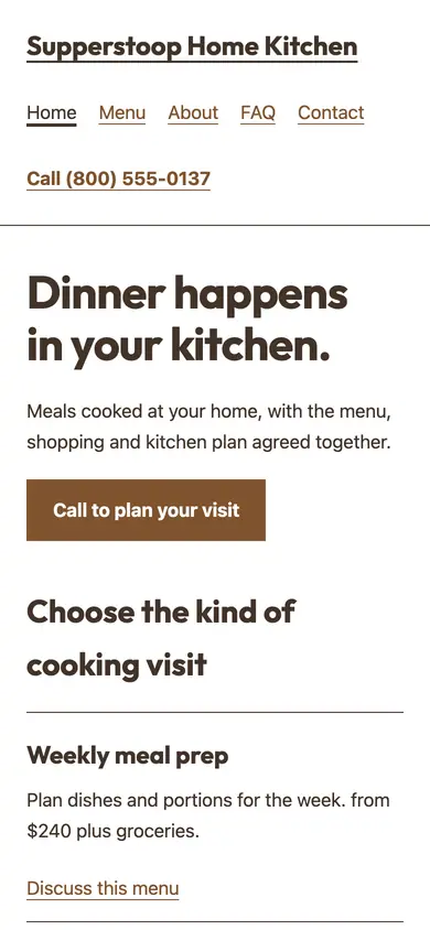 Look 1, The meal-planning menu sheet: sample home page on a phone