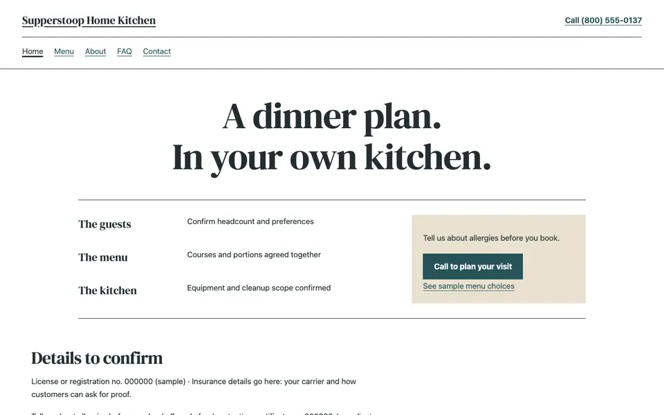 Look 2, The dinner-at-home place setting: sample home page on a computer